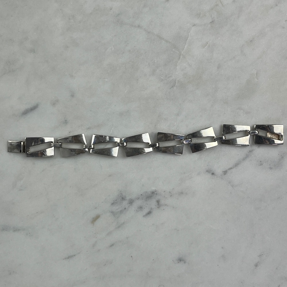 Vintage Taxco Mexico Sterling Silver 925 Bracelet TA-77 43g Modernist Geometric